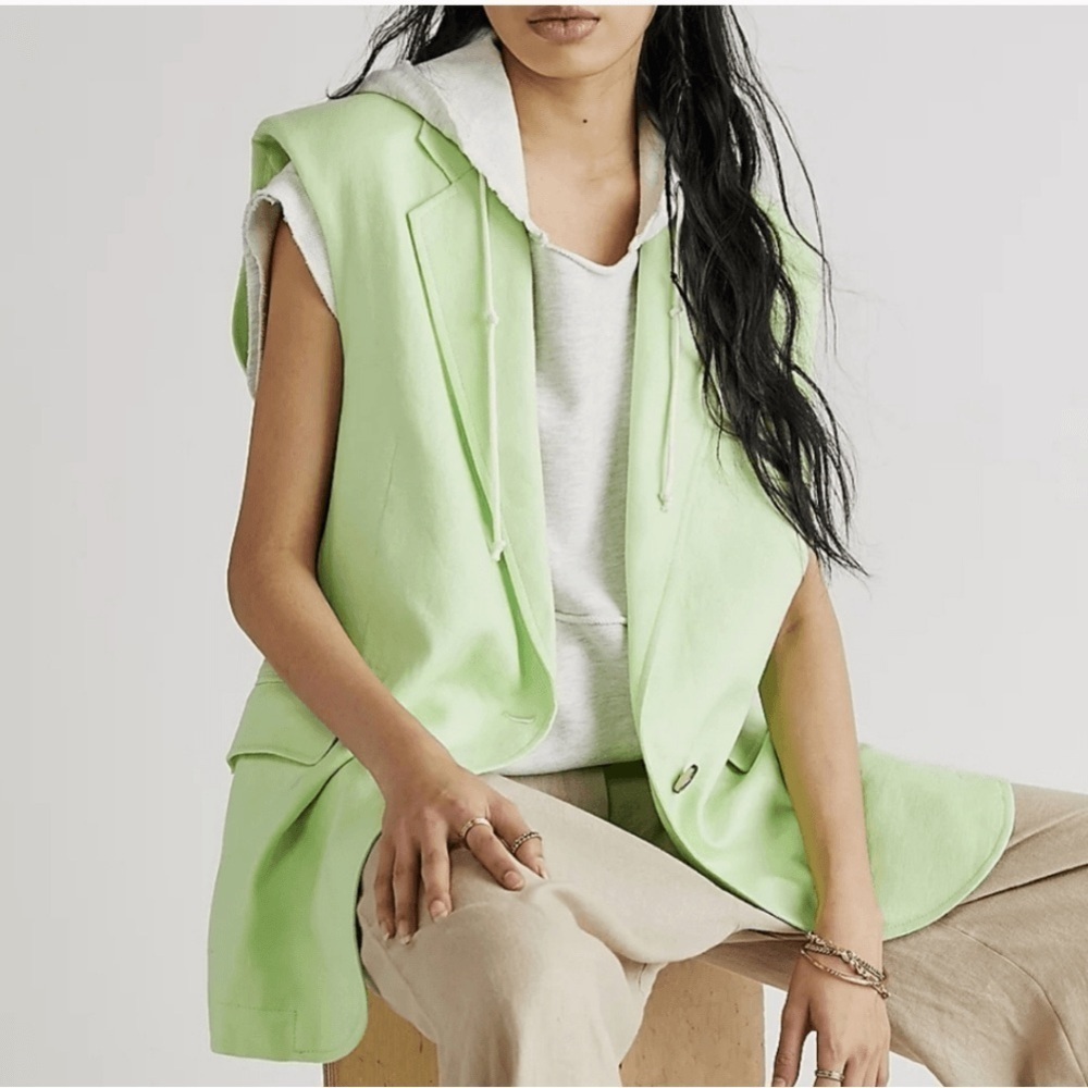 NWOT Free People bright Green Lime Bright Young Things Linen oversized Vest - Picture 6 of 11